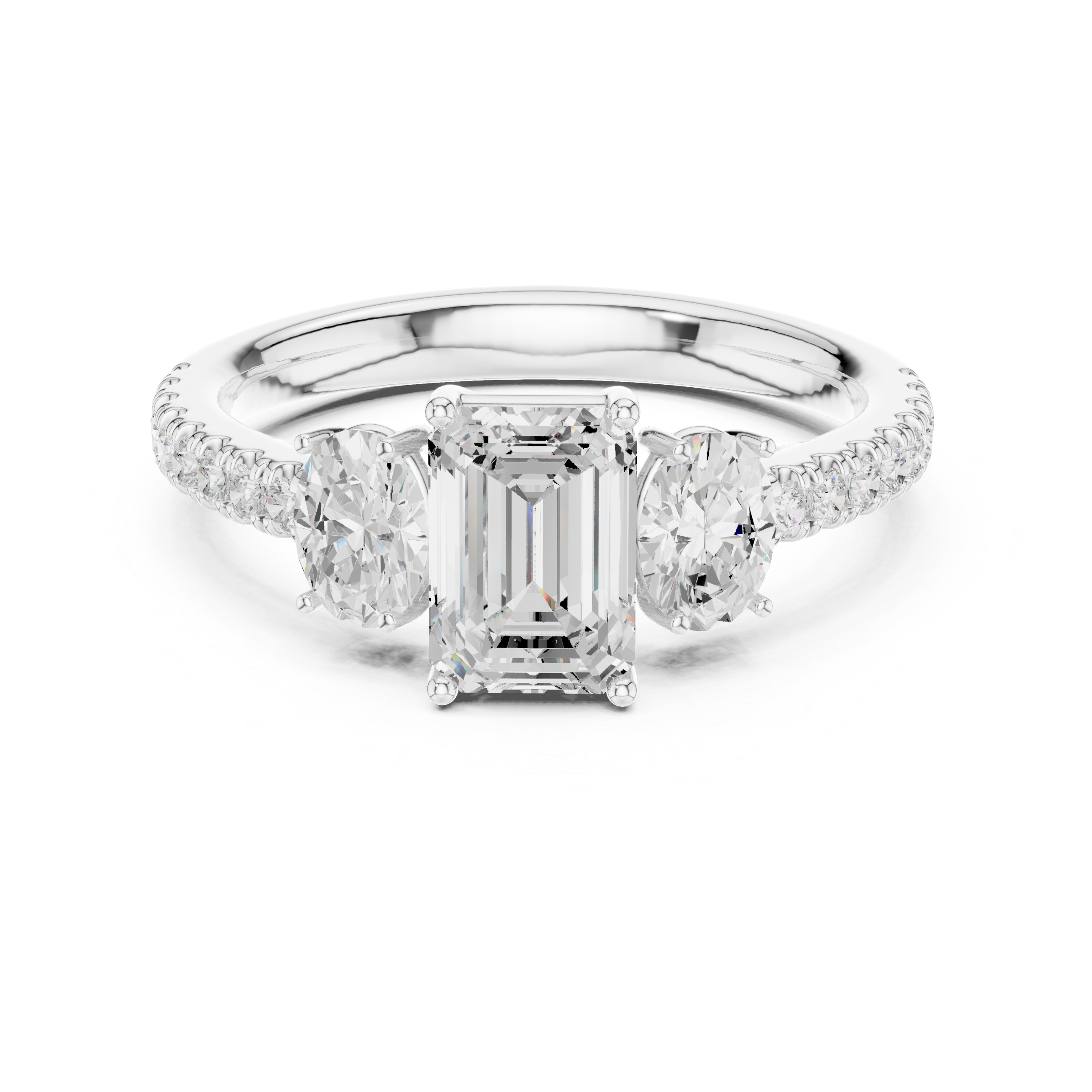 Emerald Cut Three-Stone Pavé