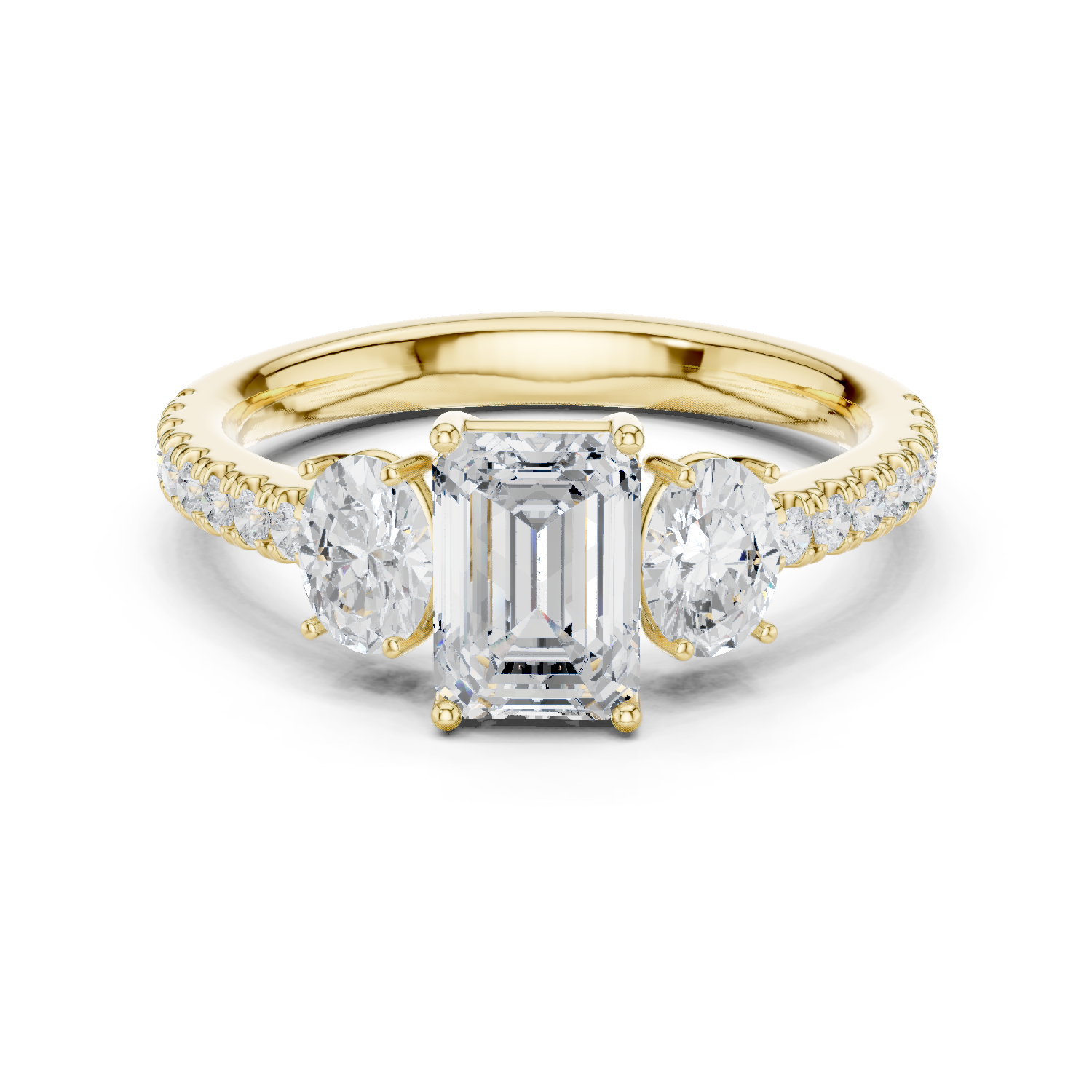 Emerald Cut Three-Stone Pavé