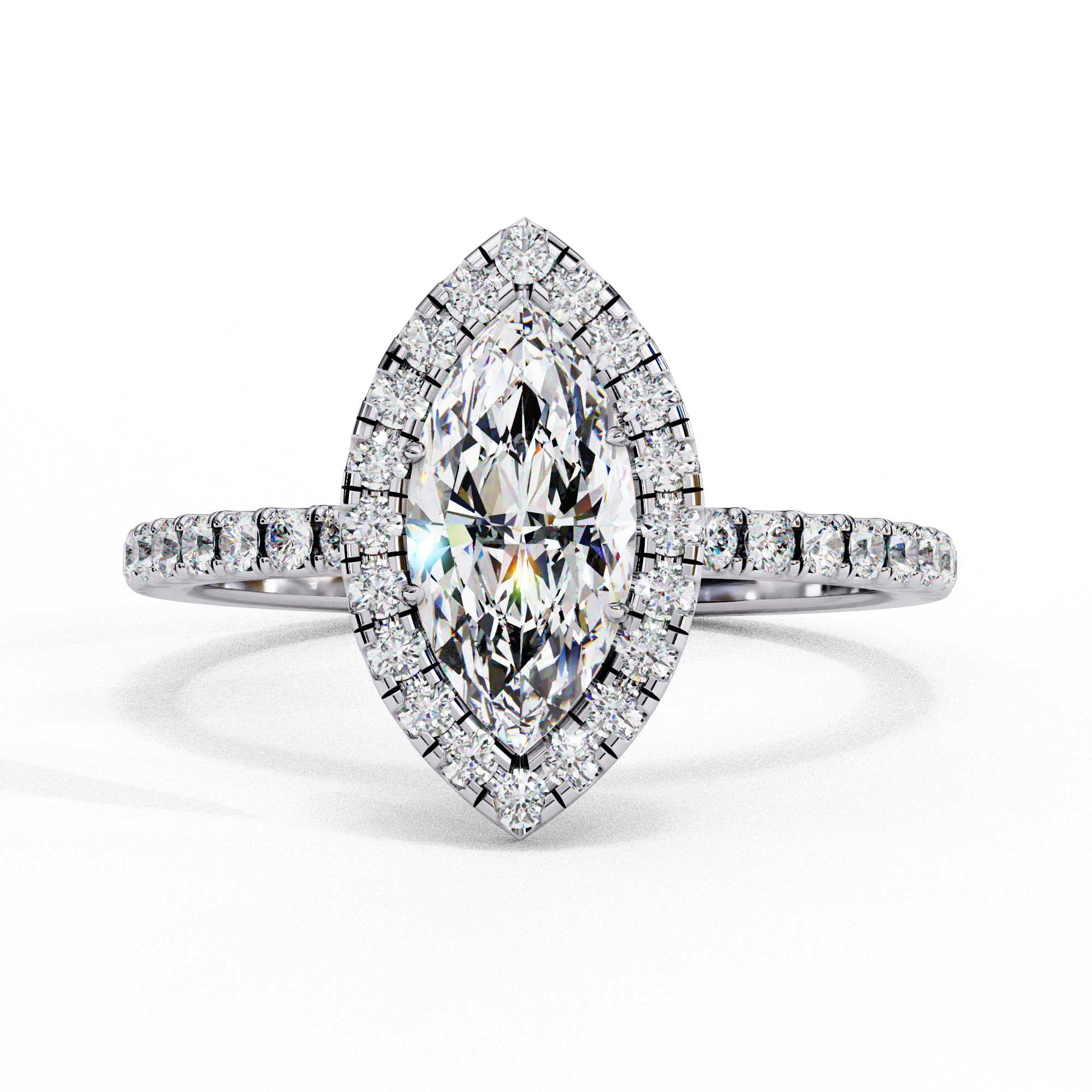 Elegant Marquise-Cut Diamond Halo Engagement Ring