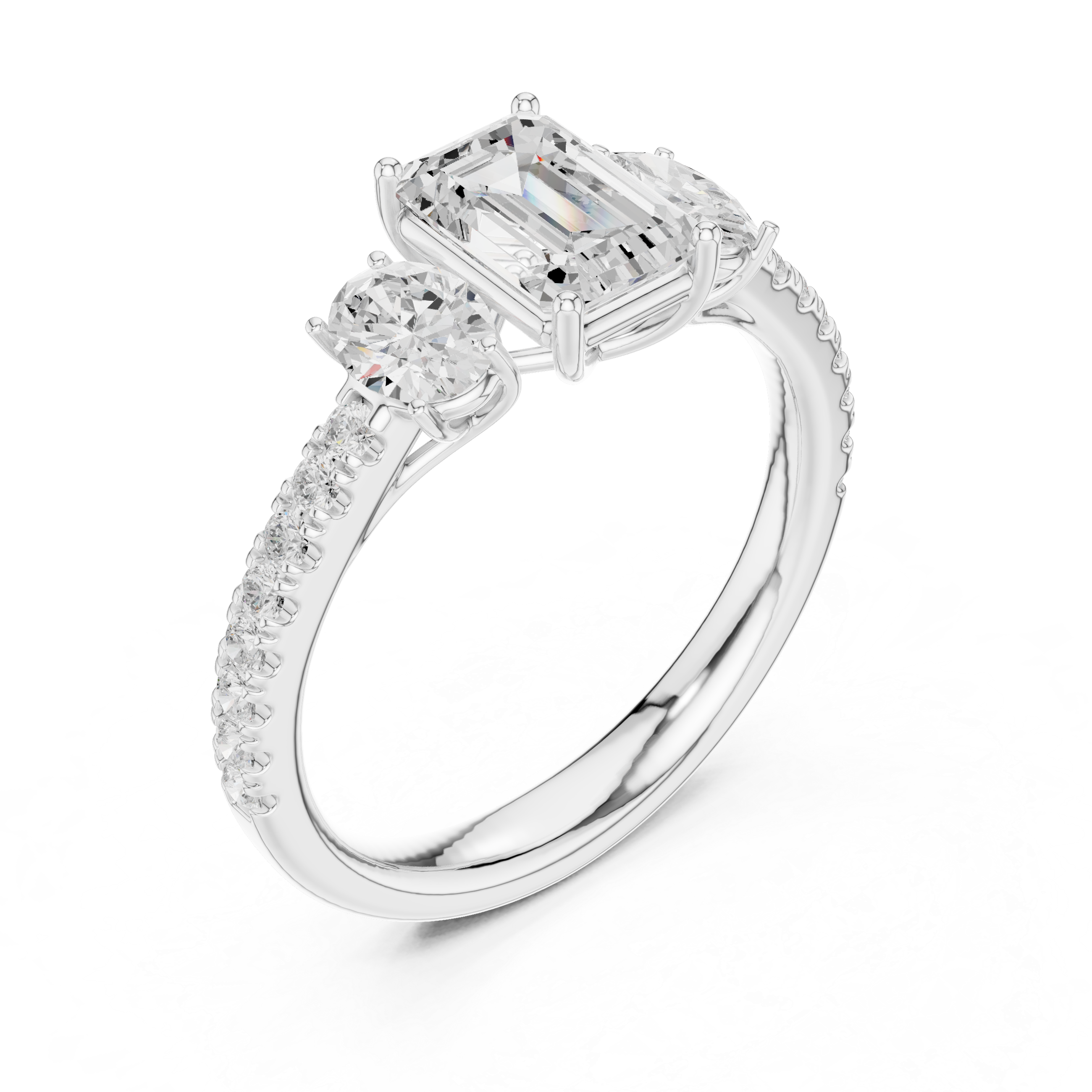 Emerald Cut Three-Stone Pavé